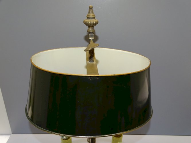 -JOLIE ANCIENNE LAMPE BOUILLOTTE METAL ARGENTE avec son ABAT-JOUR TOLE