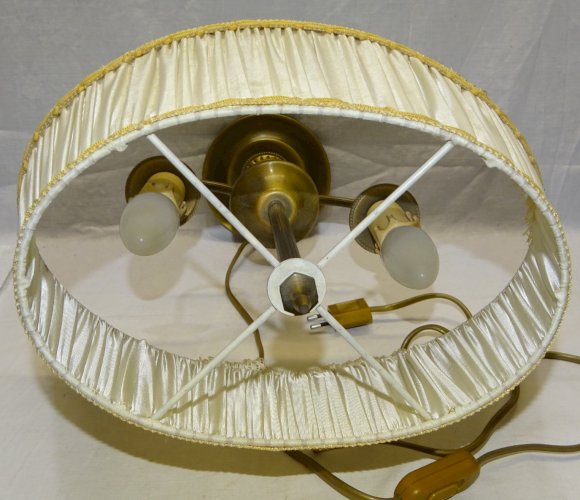 - JOLIE ANCIENNE LAMPE BOUILLOTTE PIED BRONZE /ONYX ABAT JOUR Plissé XXe déco  D