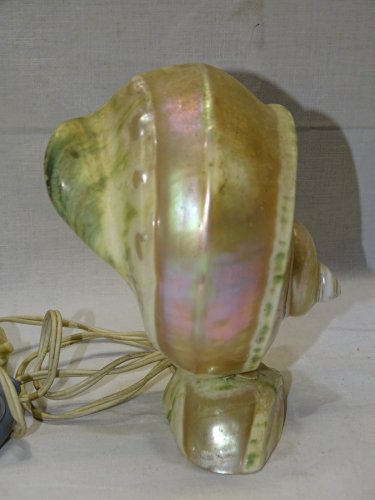 -JOLIE ANCIENNE LAMPE COQUILLAGE TURBO Nacré et VERT à POSER déco VINTAGE    D