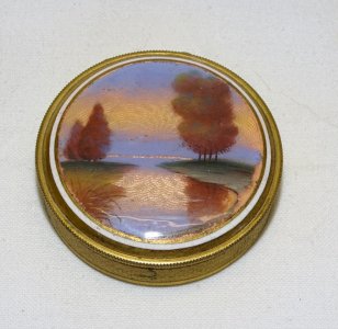 -JOLIE ANCIENNE PETITE BOITE à POUDRE DE SAC  AVEC MIROIR PLAQUE PORCELAINE   D