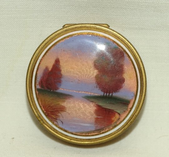 -JOLIE ANCIENNE PETITE BOITE à POUDRE DE SAC  AVEC MIROIR PLAQUE PORCELAINE   D