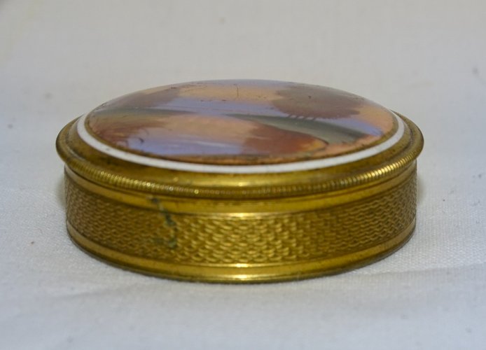 -JOLIE ANCIENNE PETITE BOITE à POUDRE DE SAC  AVEC MIROIR PLAQUE PORCELAINE   D