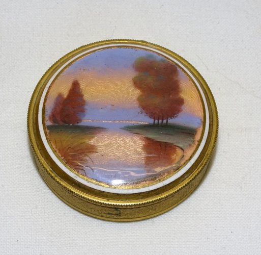 -JOLIE ANCIENNE PETITE BOITE à POUDRE DE SAC  AVEC MIROIR PLAQUE PORCELAINE   D
