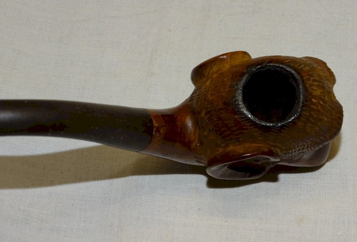 -JOLIE ANCIENNE PIPE SAINT CLAUDE FOYER TETE DE SINGE YEUX SULFURE COLLECTION  D