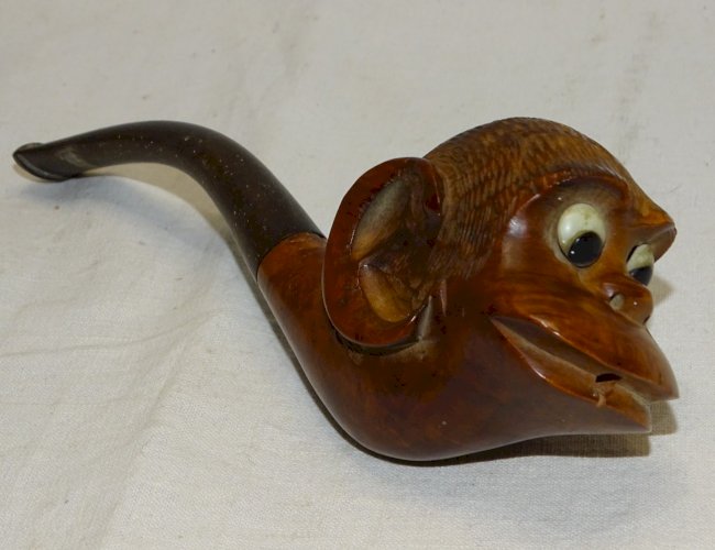 -JOLIE ANCIENNE PIPE SAINT CLAUDE FOYER TETE DE SINGE YEUX SULFURE COLLECTION  D