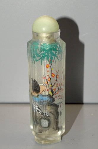 -JOLIE ANCIENNE TABATIERE SNUFFBOX VERRE CHINE ASIE Décor d'Oiseaux COLLECTION D