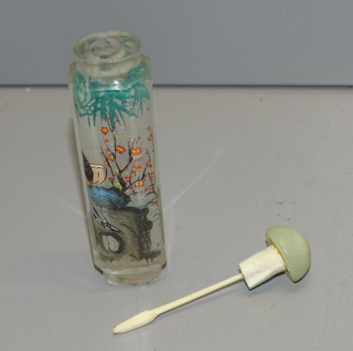 -JOLIE ANCIENNE TABATIERE SNUFFBOX VERRE CHINE ASIE Décor d'Oiseaux COLLECTION D