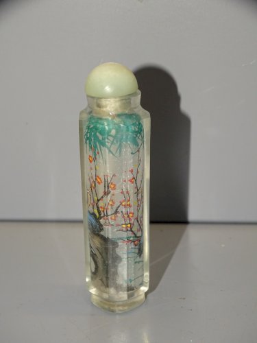 -JOLIE ANCIENNE TABATIERE SNUFFBOX VERRE CHINE ASIE Décor d'Oiseaux COLLECTION D