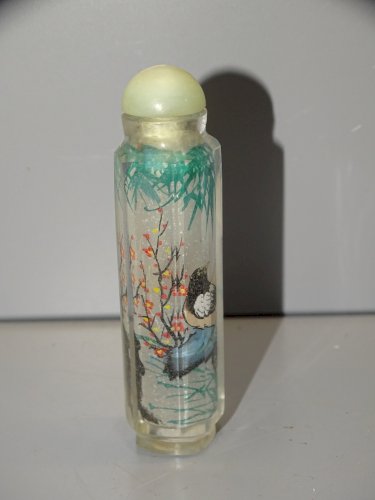 -JOLIE ANCIENNE TABATIERE SNUFFBOX VERRE CHINE ASIE Décor d'Oiseaux COLLECTION D