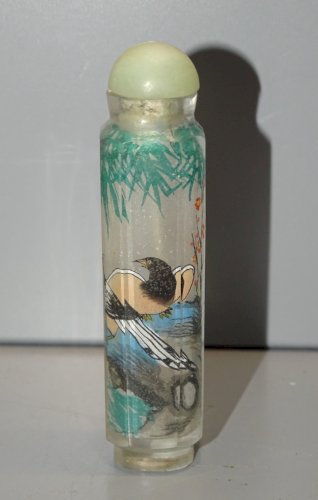 -JOLIE ANCIENNE TABATIERE SNUFFBOX VERRE CHINE ASIE Décor d'Oiseaux COLLECTION D