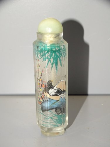 -JOLIE ANCIENNE TABATIERE SNUFFBOX VERRE CHINE ASIE Décor d'Oiseaux COLLECTION D