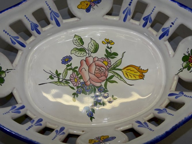 -JOLIE BANNETTE PETITE PANIERE CERAMIQUE ROULLET RENOLEAU FLEURS & PAPILLONS   D