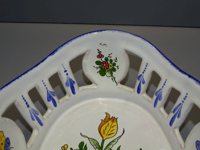 -JOLIE BANNETTE PETITE PANIERE CERAMIQUE ROULLET RENOLEAU FLEURS & PAPILLONS   D