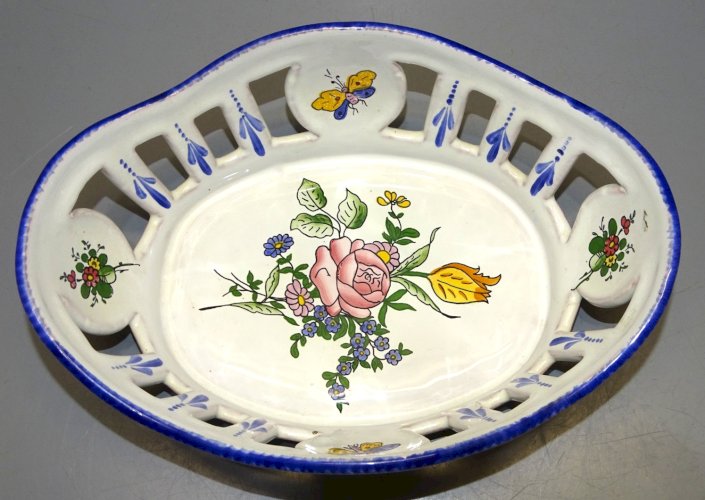 -JOLIE BANNETTE PETITE PANIERE CERAMIQUE ROULLET RENOLEAU FLEURS & PAPILLONS   D