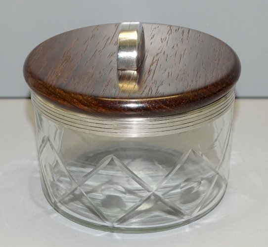 -JOLIE BOITE ART DECO BONBONNIERE CRISTAL/VERRE MONTURE BOUTON ARGENT MINERVE  D