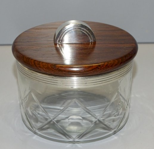 -JOLIE BOITE ART DECO BONBONNIERE CRISTAL/VERRE MONTURE BOUTON ARGENT MINERVE  D