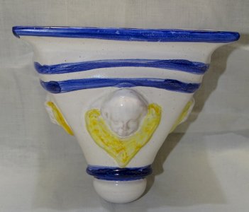 BEAUTIFUL WALL CERAMIC CONSOLE decorated with 3 MASKS XXth decor D