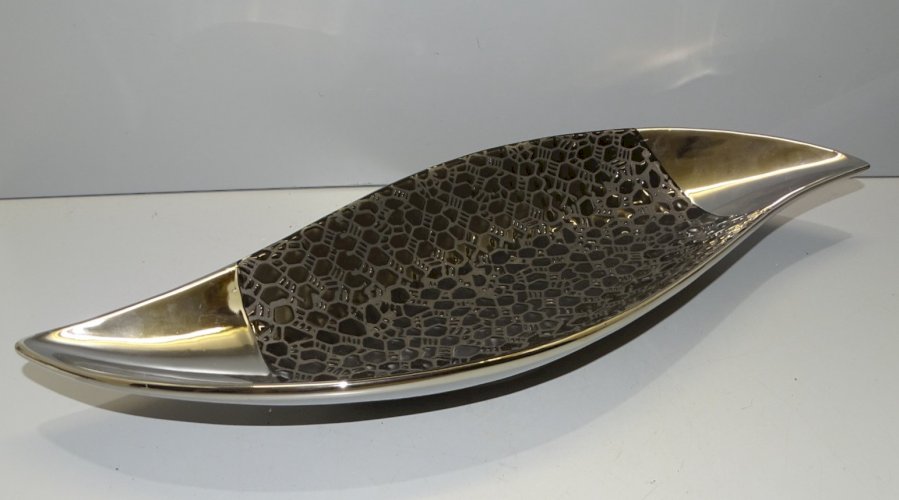 -JOLIE COUPE A FRUITS CERAMIQUE VINTAGE NOIRE & ARGENTEE SANS MARQUE APPARENTE D