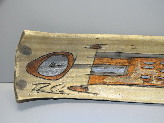 -JOLIE COUPE LONGUE MODERNISTE TERRE CUITE signée RO COLLECTION déco XXe   D