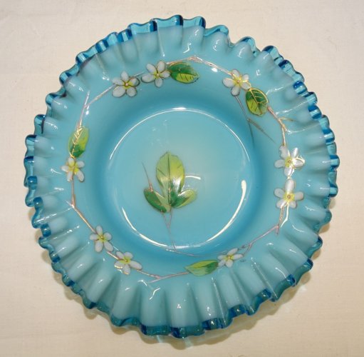 -JOLIE COUPELLE VIDE POCHE en OPALINE BLEUE avec FLEURS EMAILLEES XIXe NIII   D
