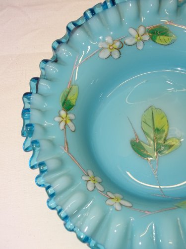 -JOLIE COUPELLE VIDE POCHE en OPALINE BLEUE avec FLEURS EMAILLEES XIXe NIII   D