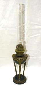 NICE NAPOLEON III OIL LAMP XIXth 3 RAM HEADS crystal glass 10" D
