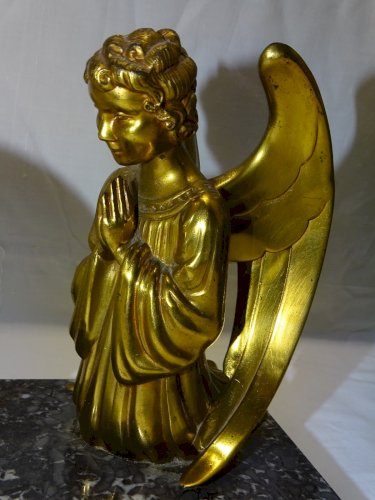 -JOLIE LAMPE à POSER SOCLE MARBRE GRIS ANGE Doré  Régule BOULE VERRE Craquelé  D