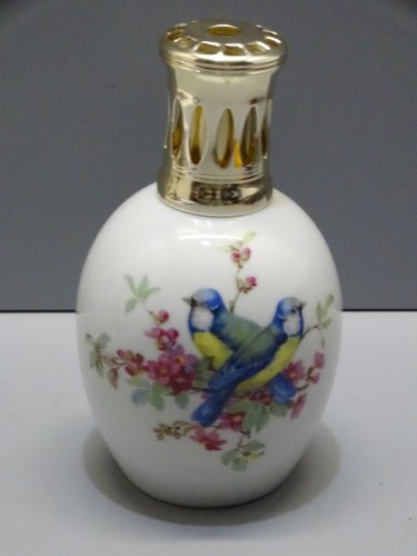 -JOLIE LAMPE BERGER PORCELAINE LIMOGES Déco PETITES MESANGES BLEUES FLEURS  D