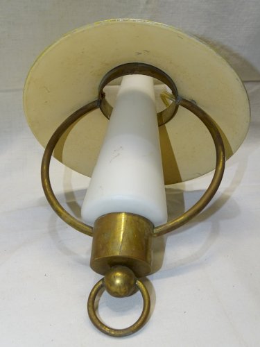- JOLIE LAMPE SUSPENSION VINTAGE ABAT JOUR METAL peint JAUNE Déco XXe    D
