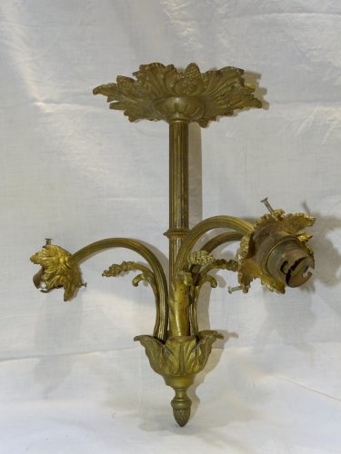 -JOLIE MONTURE LUSTRE BRONZE XIXe Pour 3 TULIPES JUS DE GRENIER DECO   D