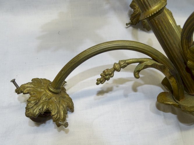 -JOLIE MONTURE LUSTRE BRONZE XIXe Pour 3 TULIPES JUS DE GRENIER DECO   D
