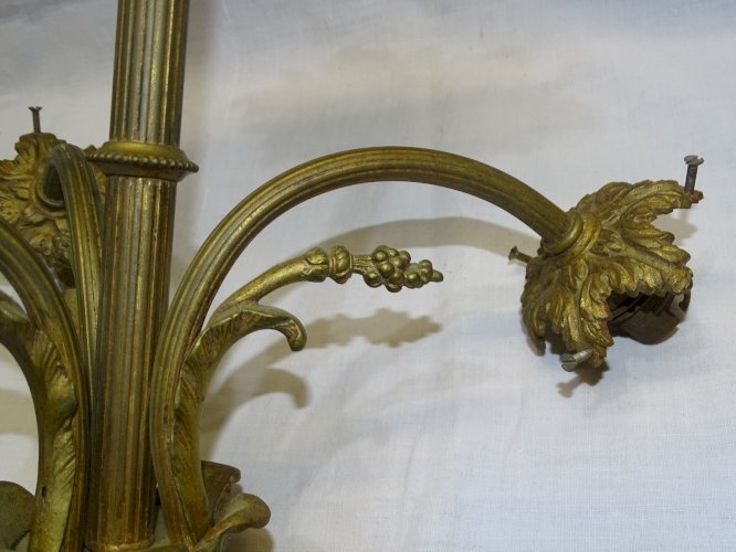 -JOLIE MONTURE LUSTRE BRONZE XIXe Pour 3 TULIPES JUS DE GRENIER DECO   D