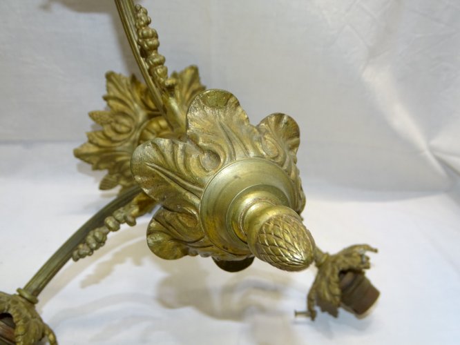 -JOLIE MONTURE LUSTRE BRONZE XIXe Pour 3 TULIPES JUS DE GRENIER DECO   D