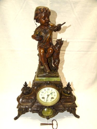 -JOLIE PENDULE A POSER REGULE SIGNE PILLET ENFANT AU CHAT FONCTIONNE CLOCK