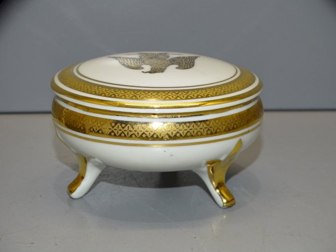 -JOLIE PETITE BOITE BONBONNIERE A BIJOUX PORCELAINE DE LUXE AIGLE NAPOLEONIEN  D