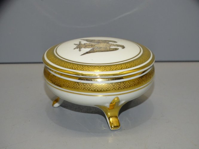 -JOLIE PETITE BOITE BONBONNIERE A BIJOUX PORCELAINE DE LUXE AIGLE NAPOLEONIEN  D