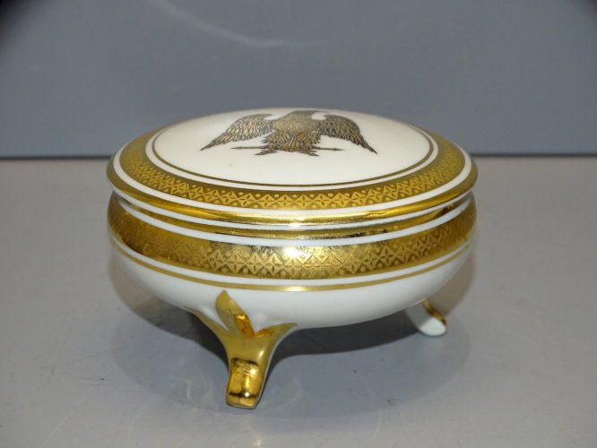 -JOLIE PETITE BOITE BONBONNIERE A BIJOUX PORCELAINE DE LUXE AIGLE NAPOLEONIEN  D