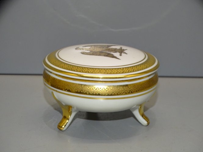 -JOLIE PETITE BOITE BONBONNIERE A BIJOUX PORCELAINE DE LUXE AIGLE NAPOLEONIEN  D