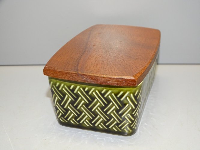 -JOLIE PETITE BOITE CERAMIQUE CROWN DEVON COUVERCLE BOIS DECO CUISINE   D