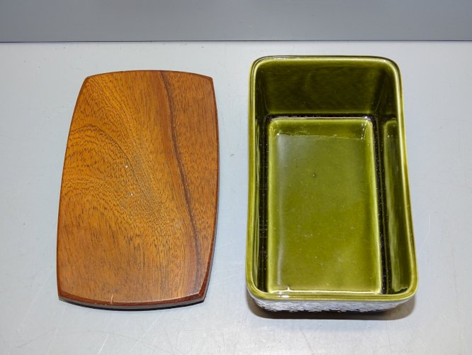 -JOLIE PETITE BOITE CERAMIQUE CROWN DEVON COUVERCLE BOIS DECO CUISINE   D
