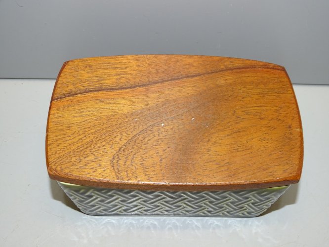 -JOLIE PETITE BOITE CERAMIQUE CROWN DEVON COUVERCLE BOIS DECO CUISINE   D