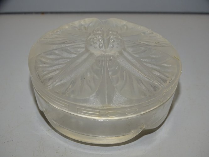 -JOLIE PETITE BOITE VERRE PRESSE SATINE LALIQUE/COTY BOITE A POUDRE COLLECTION D