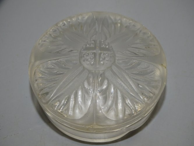 -JOLIE PETITE BOITE VERRE PRESSE SATINE LALIQUE/COTY BOITE A POUDRE COLLECTION D