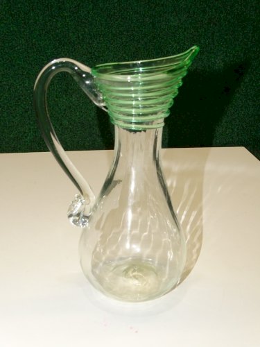 -JOLIE PETITE CARAFE VERRE Soufflé Haut avec FILETS VERRE VERT COLLECTION DECO D