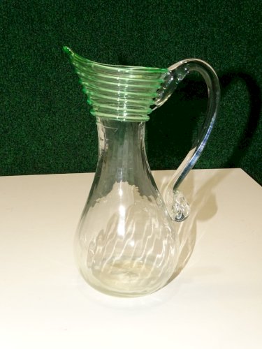 -JOLIE PETITE CARAFE VERRE Soufflé Haut avec FILETS VERRE VERT COLLECTION DECO D