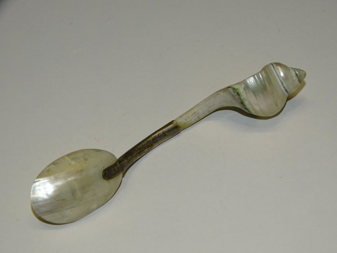 -JOLIE PETITE CUILLERE NACRE & Métal argenté pour CONFITURE ou AUTRE    D