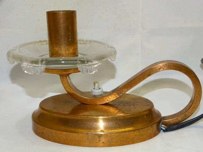 -JOLIE PETITE LAMPE A POSER EN CUIVRE ET VERRE GOÛT EZAN ART DECO  XXe    D