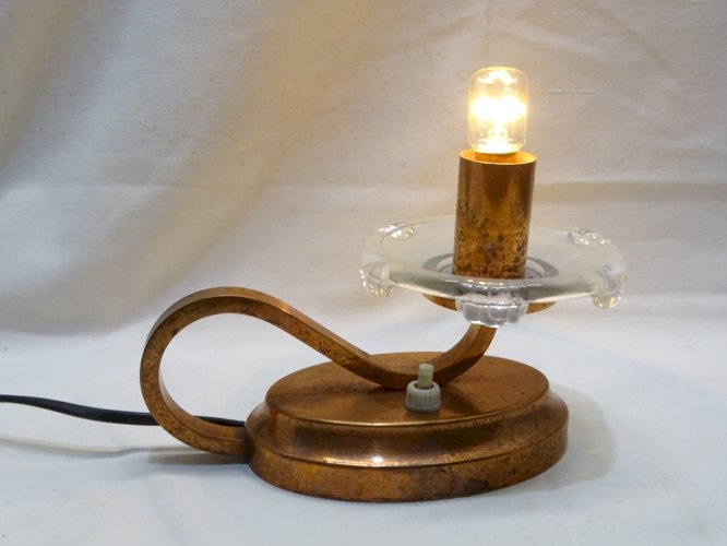 -JOLIE PETITE LAMPE A POSER EN CUIVRE ET VERRE GOÛT EZAN ART DECO  XXe    D