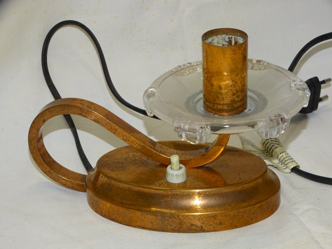 -JOLIE PETITE LAMPE A POSER EN CUIVRE ET VERRE GOÛT EZAN ART DECO  XXe    D