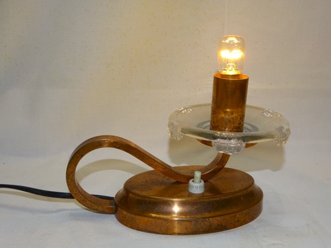 -JOLIE PETITE LAMPE A POSER EN CUIVRE ET VERRE GOÛT EZAN ART DECO  XXe    D